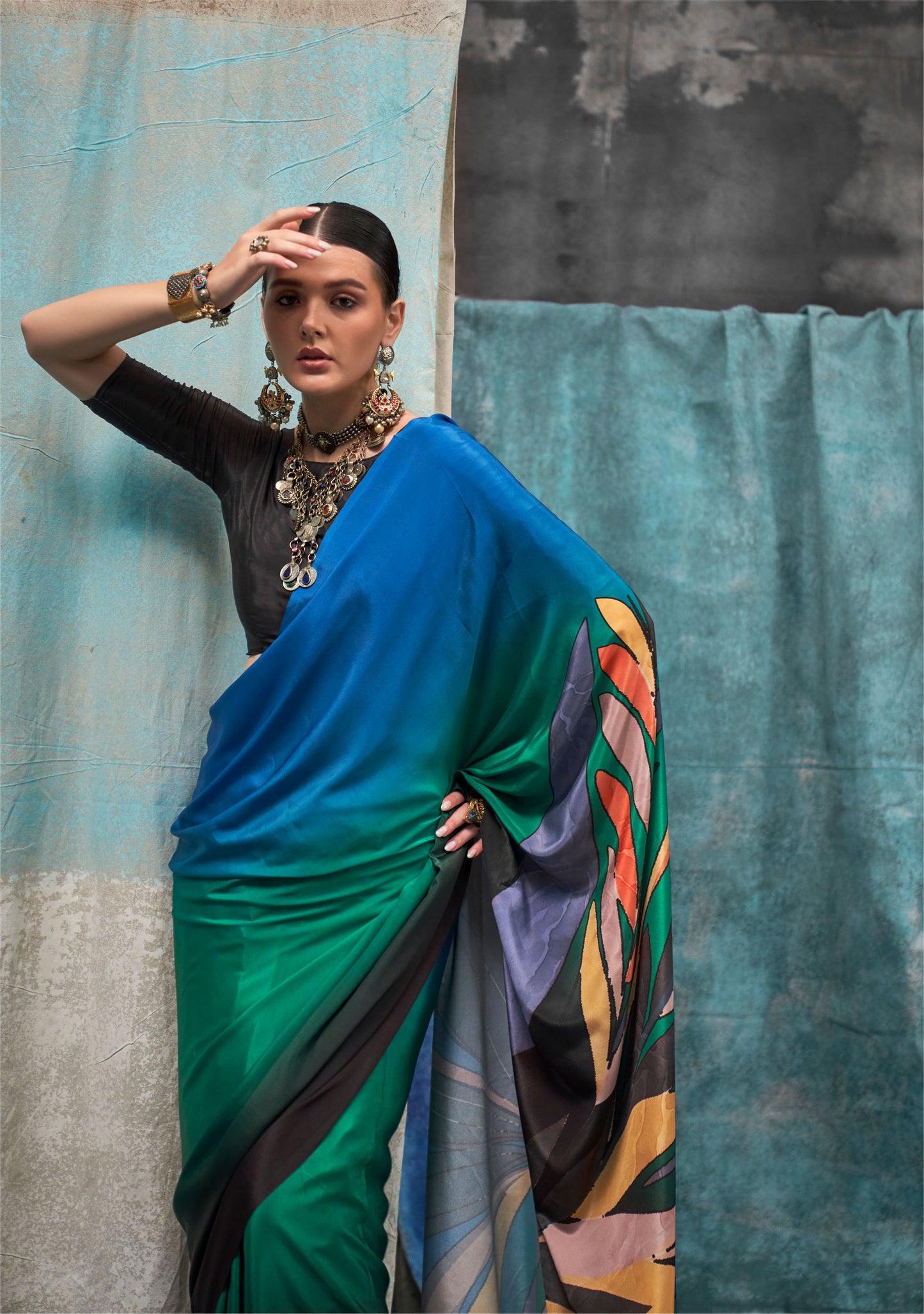 Blue Kernia's Printed Pure Silk Crepe Saree