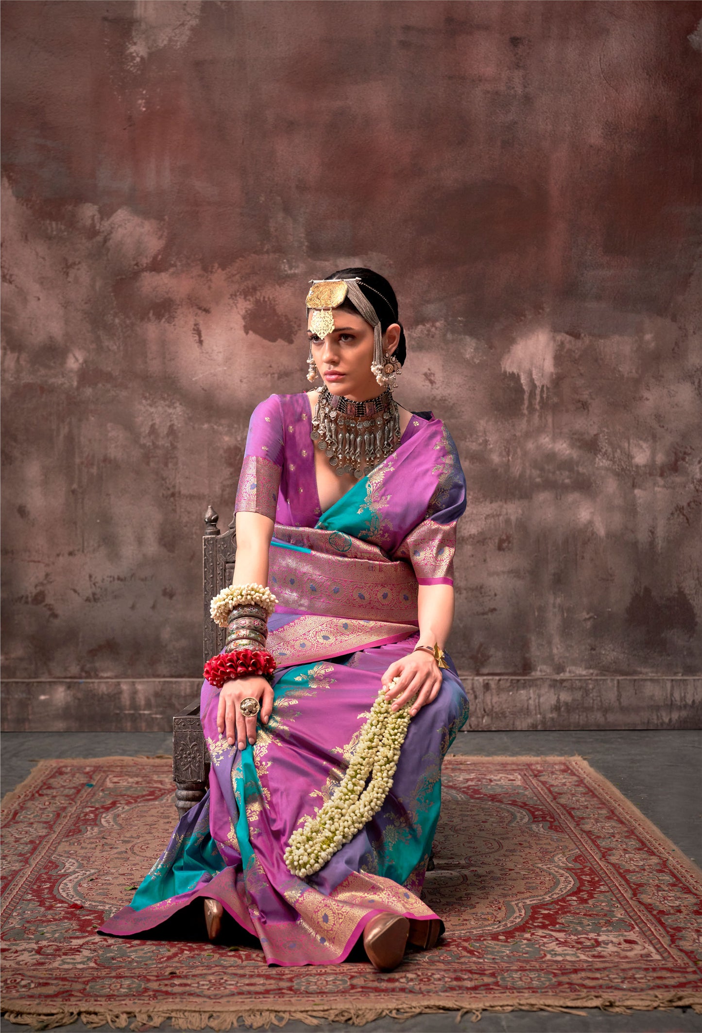 Teal Green Kookal Rangkaat Handloom Silk Saree