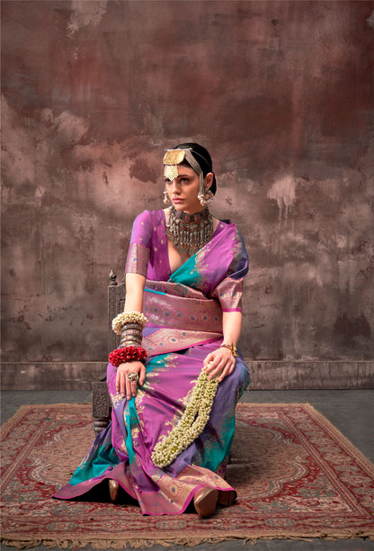 Teal Green Kookal Rangkaat Handloom Silk Saree