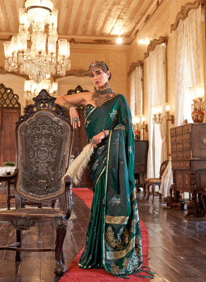 Green Kanthkala Satin Silk Handloom Saree