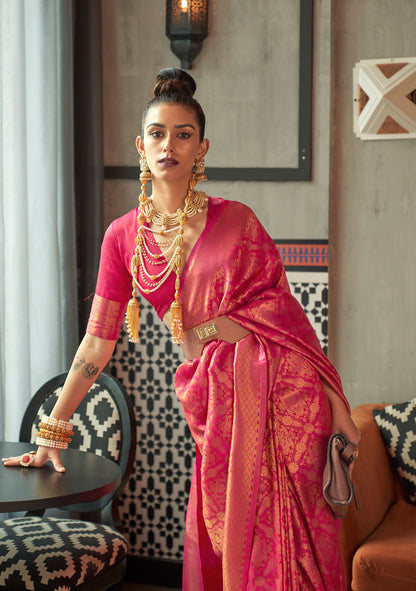 Pink Kanvi Royals Two Tone Handloom Weaving Silk Saree