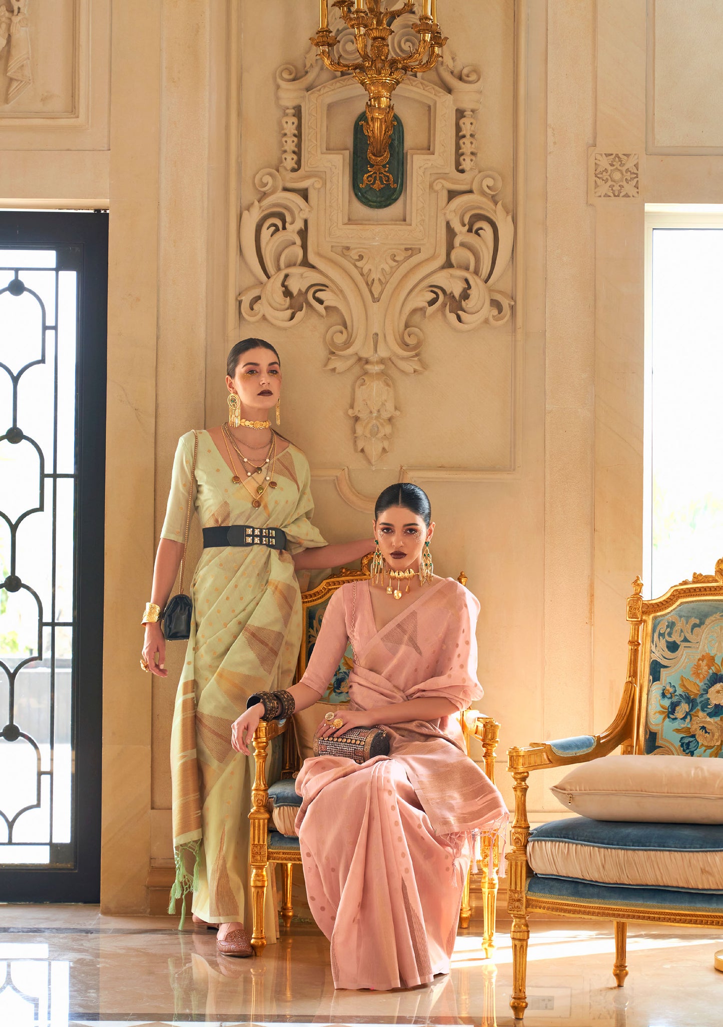 Pista Green Kyaari Silk Tissue Zari Khicha Zari Handloom Saree