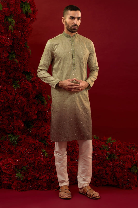 Brown ombre silk kurta set with hand and machine work