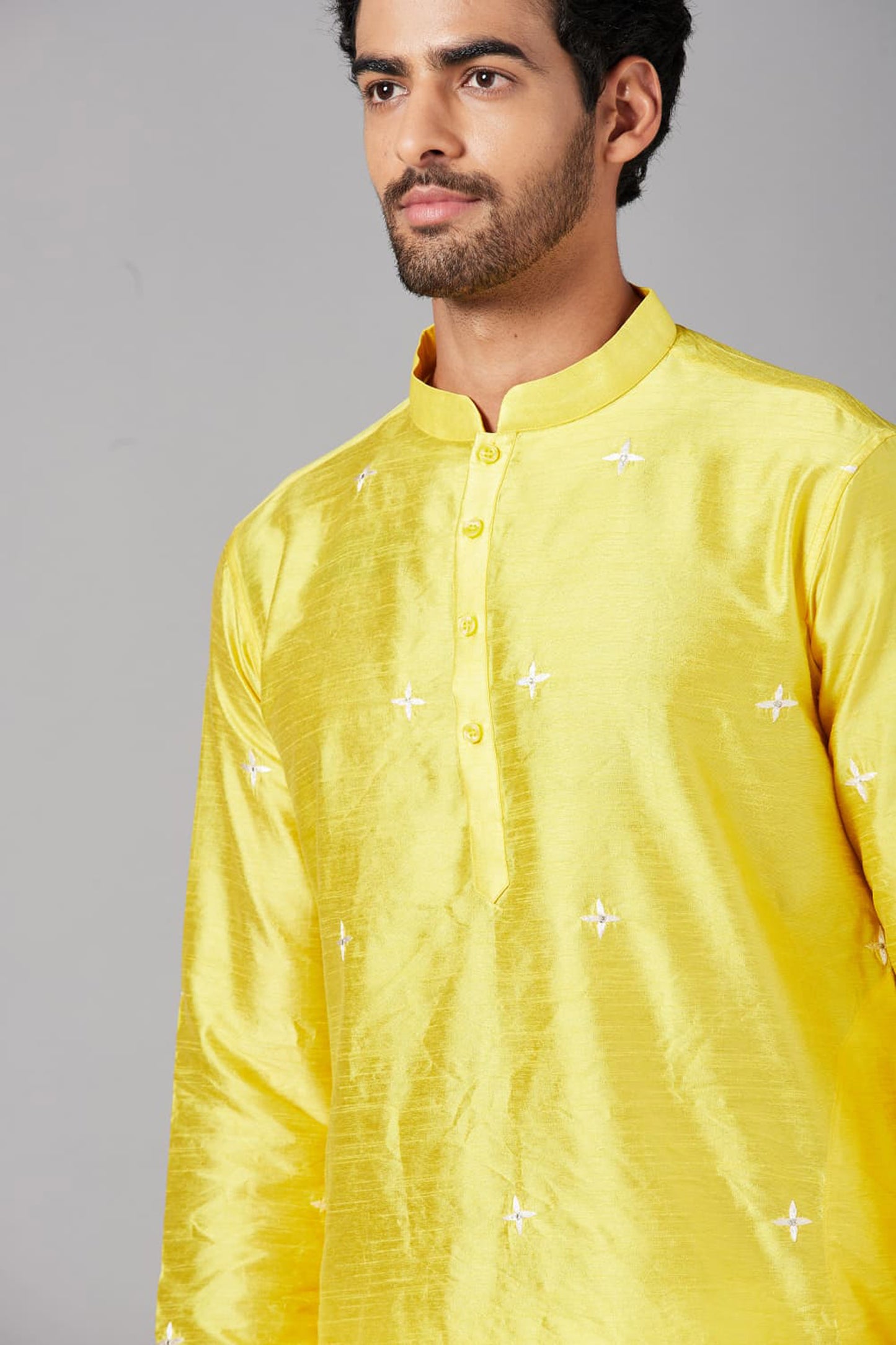 Yellow Raw Silk Thread Embroidered Festive ( only Kurta )