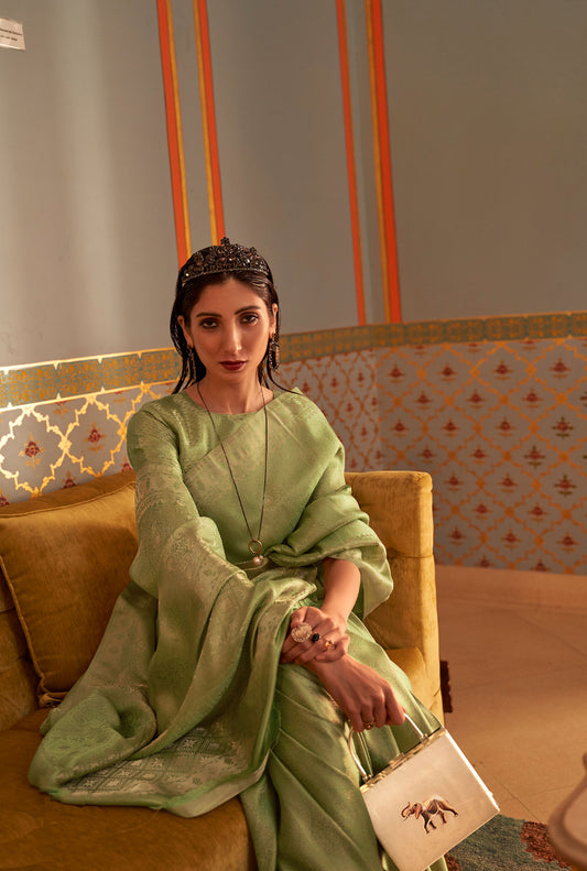 Green Kanupama Silk Nylon Satin Woven Saree