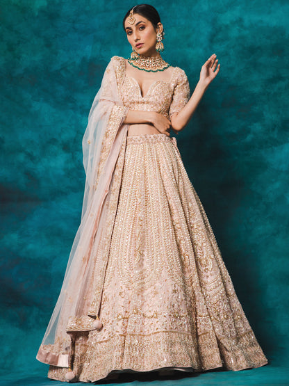 Rose Pink Color Heavy Sequence Embroidery Bridal Lehenga