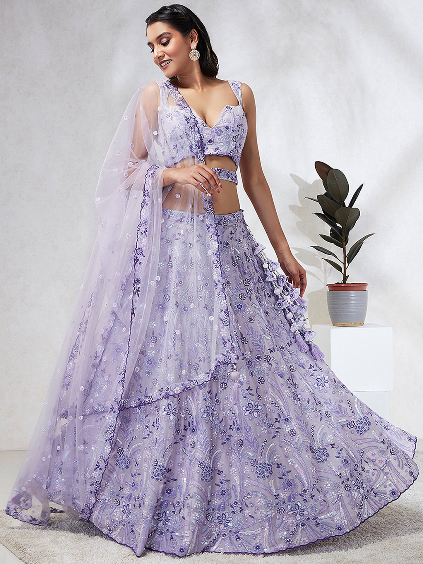 Lavender Georgette Sequins and thread embroidery Lehenga