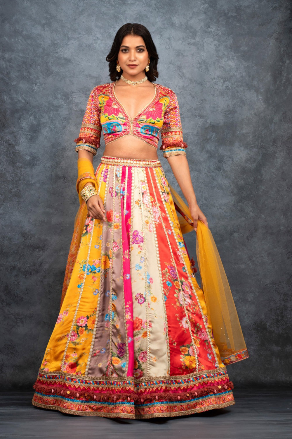 Multicolour soft silk printed lehenga choli