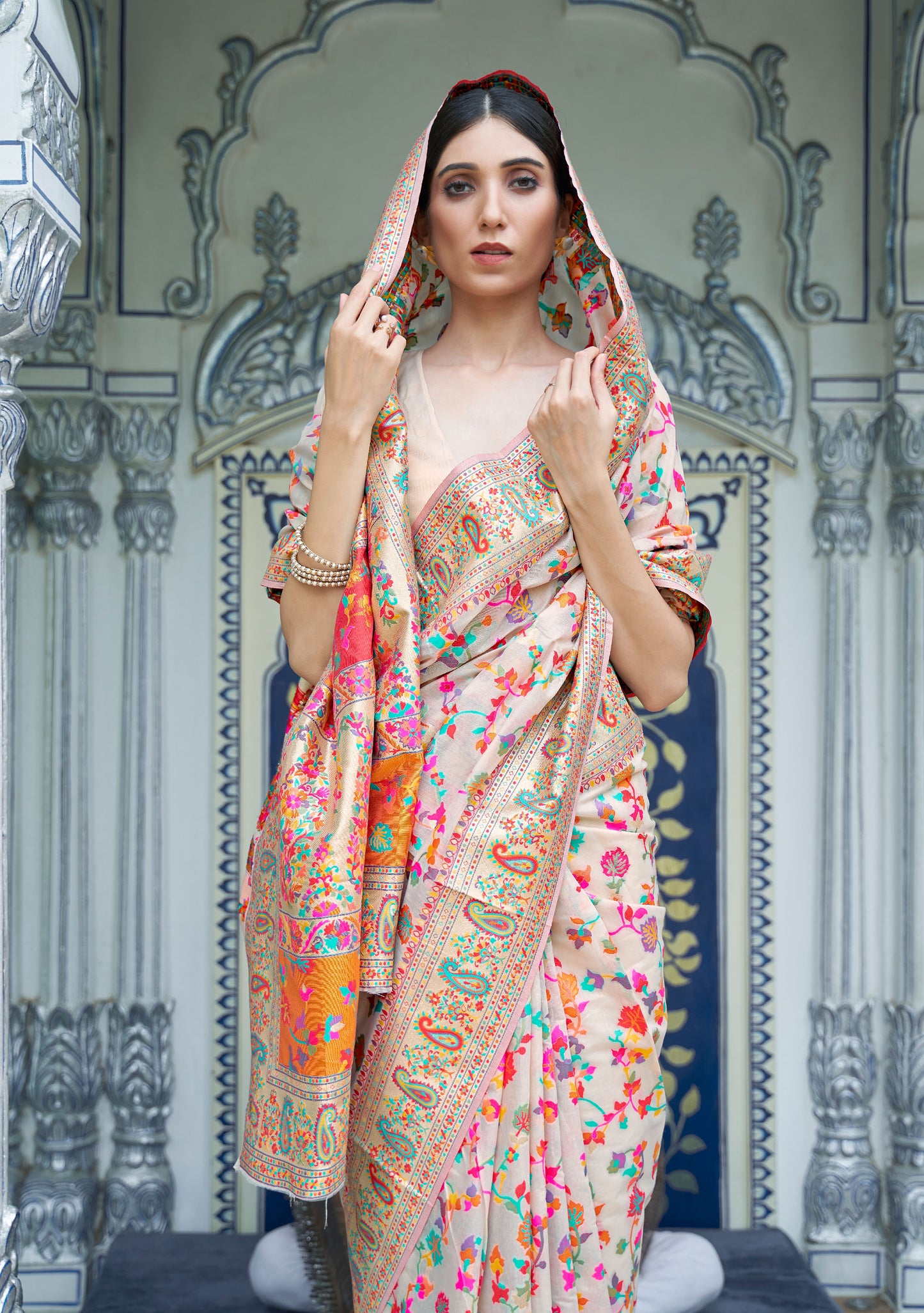 Cream Kashifa Silk Kashmir Modal Handloom Saree