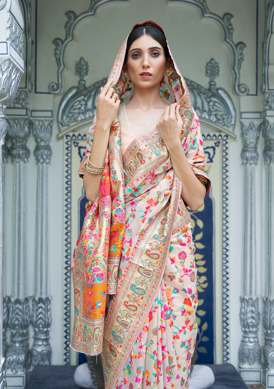 Cream Kashifa Silk Kashmir Modal Handloom Saree