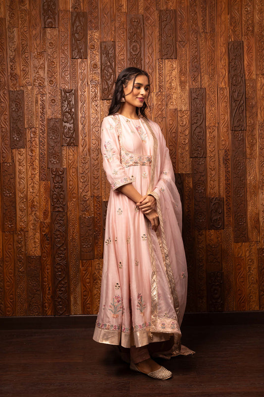 Tales of grace Light Pink Chanderi silk Embroidered Anarkali