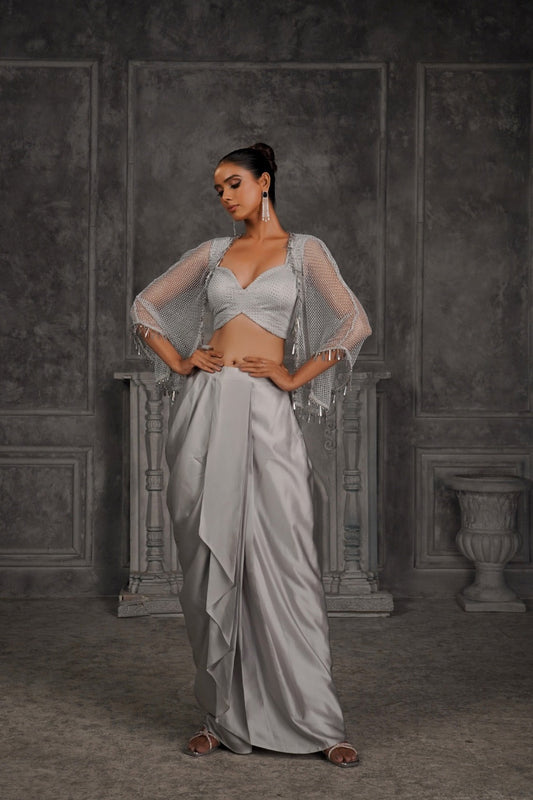 Grey soft silk cowl Indo Western