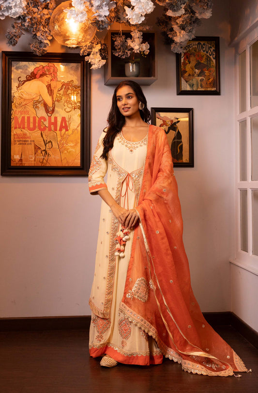 Glitterati Off white Georgette Gotta Dori Engagement Anarkali