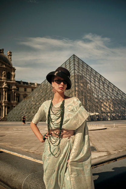 Light Green Kaasha Silk Gota Handloom Saree