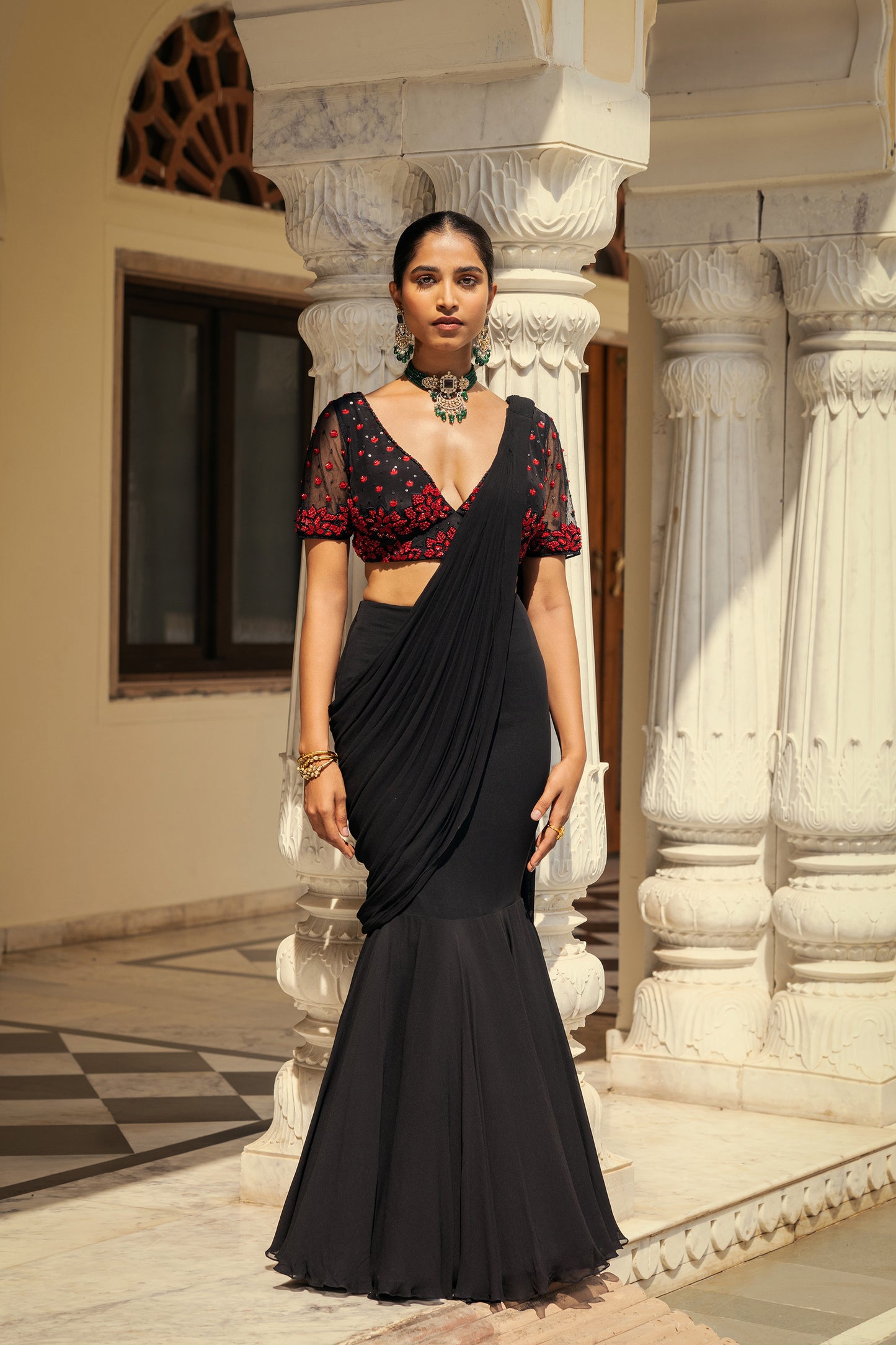 Stardust Black Georgette Drape Saree