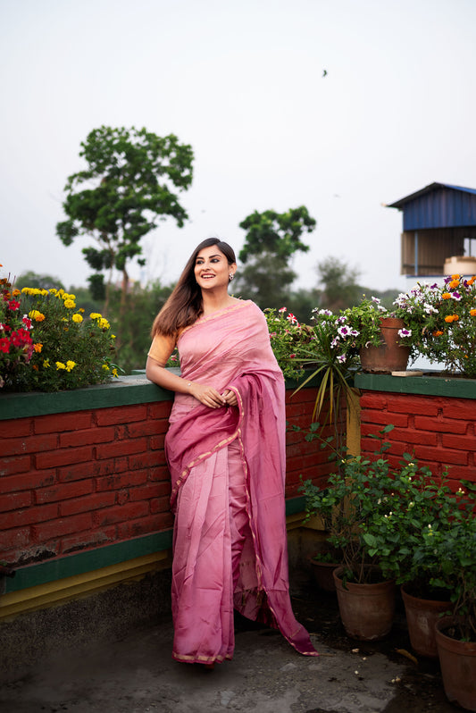 Purple ombre chanderi silk saree