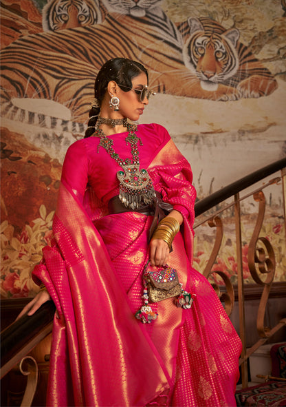 Red Kurina Silk Nylon Chinnon Saree