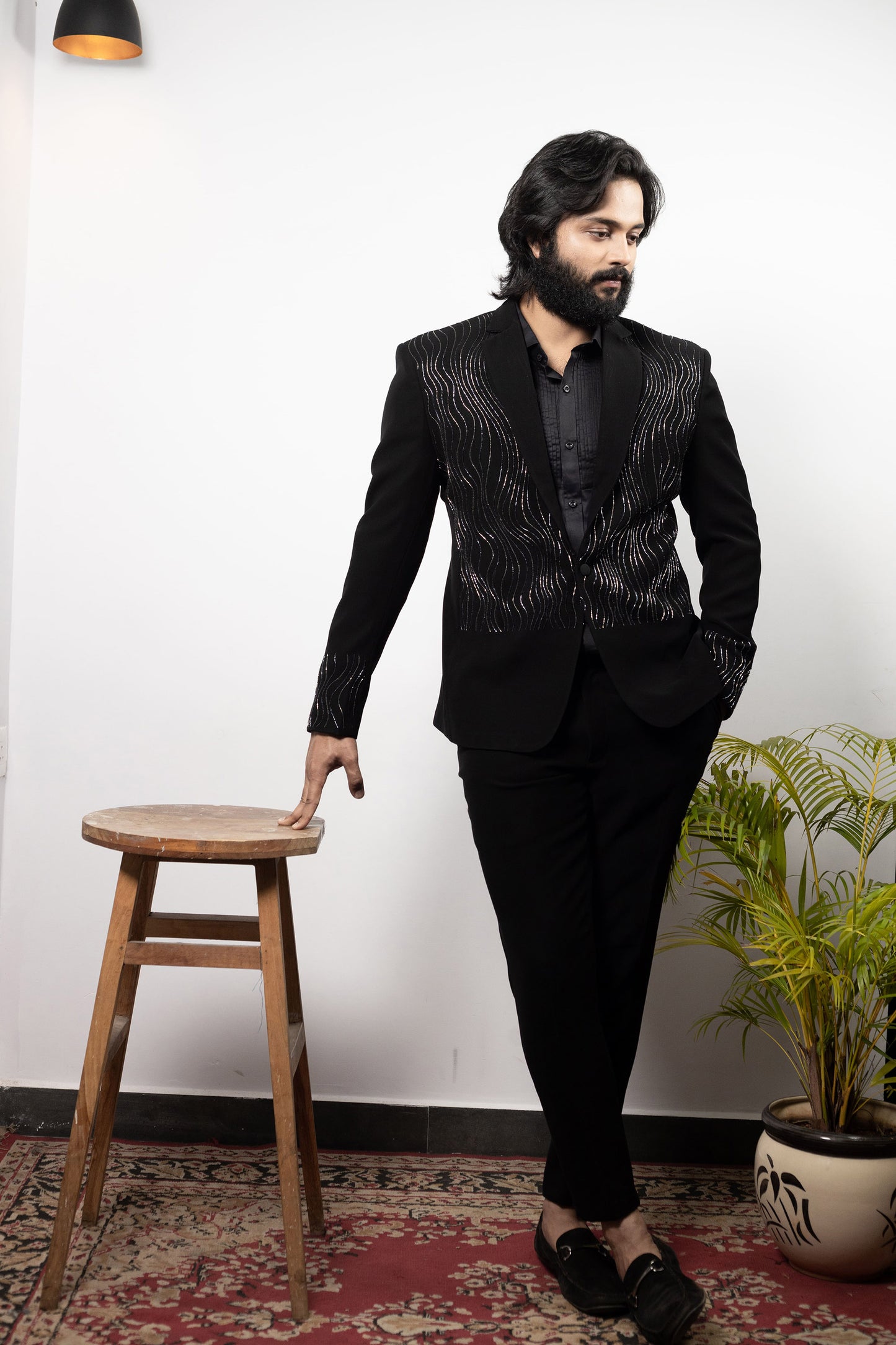 Alish Black Imported Suiting Silver Thread Embroidered Party Wear Blazer