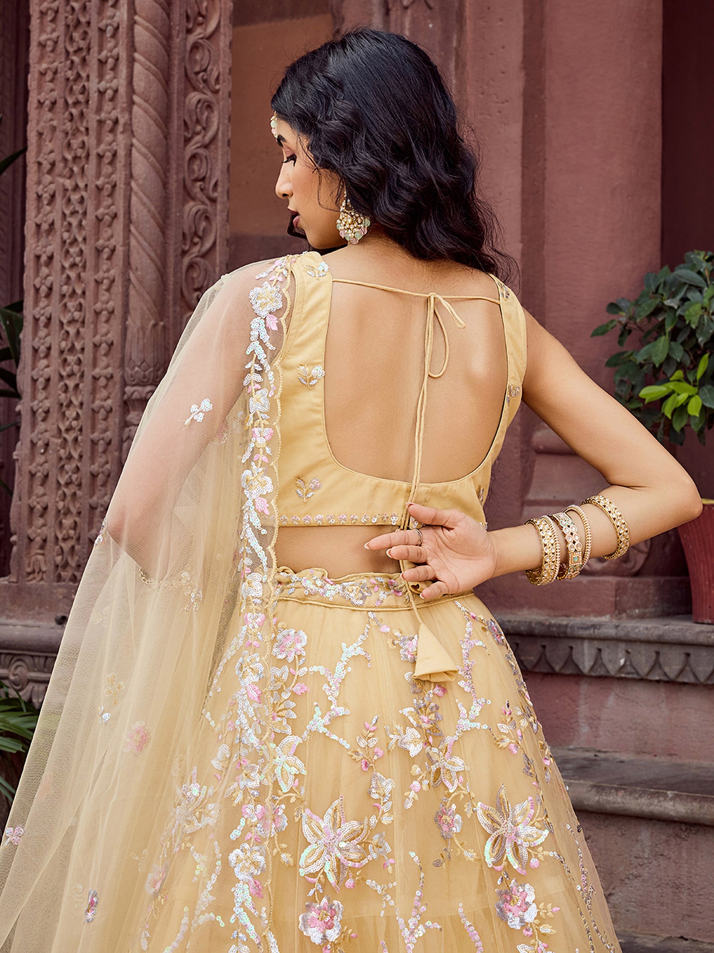 Yellow Net Sequins Embroidery Lehenga Choli for Haldi