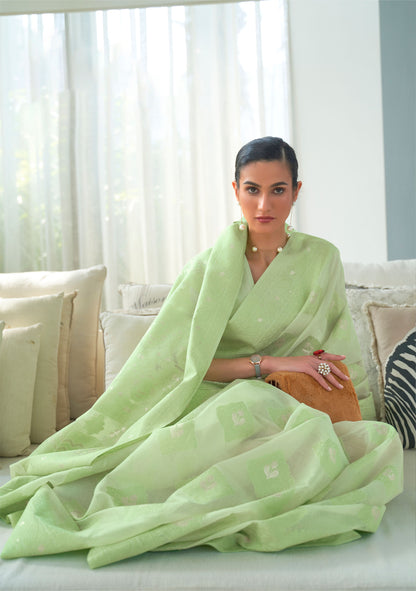 Green Kashidha Lucknowi Chikankari woven saree