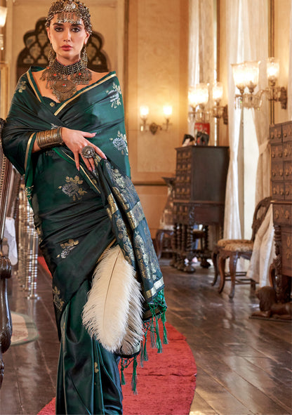 Green Kanthkala Satin Silk Handloom Saree