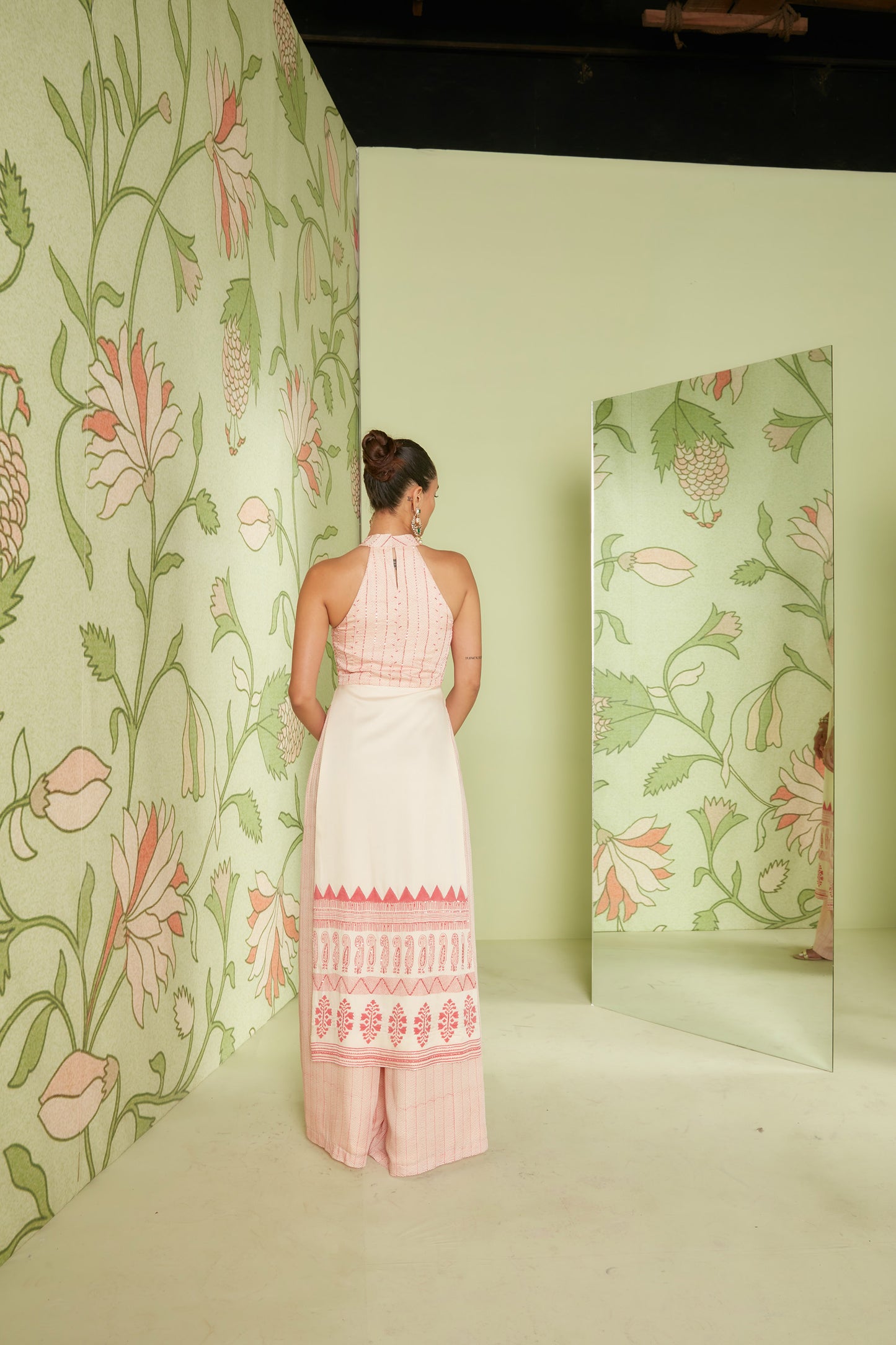 Ivory Pink In-cut halter neck palazzo set