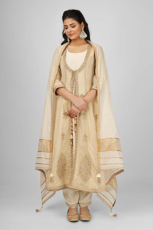 Taj Ivory colored Dori Embroidered with Tissue georgette Anarkali