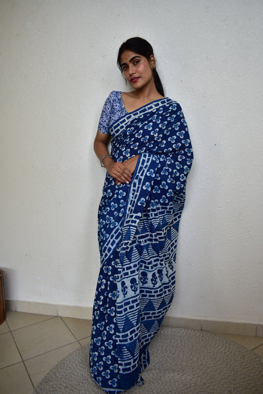 Indigo Twilight - Indigo Collection - Blue Cotton Mulmul Saree