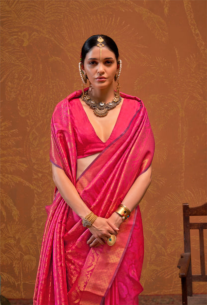 Pink Kaala Ruby Handloom Silk Saree