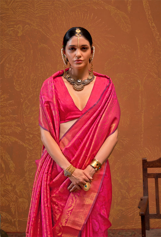 Pink Kaala Ruby Handloom Silk Saree