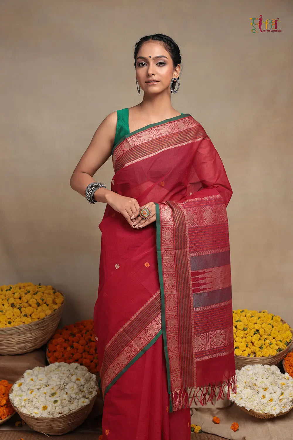 Handloom Magenta Pure Cotton Kanchi Saree