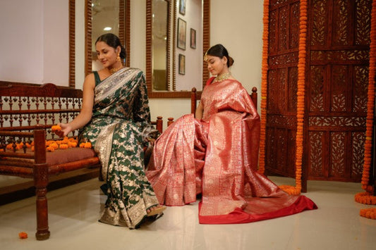 Red Katan Pure Silk Brocade Saree - Panaya