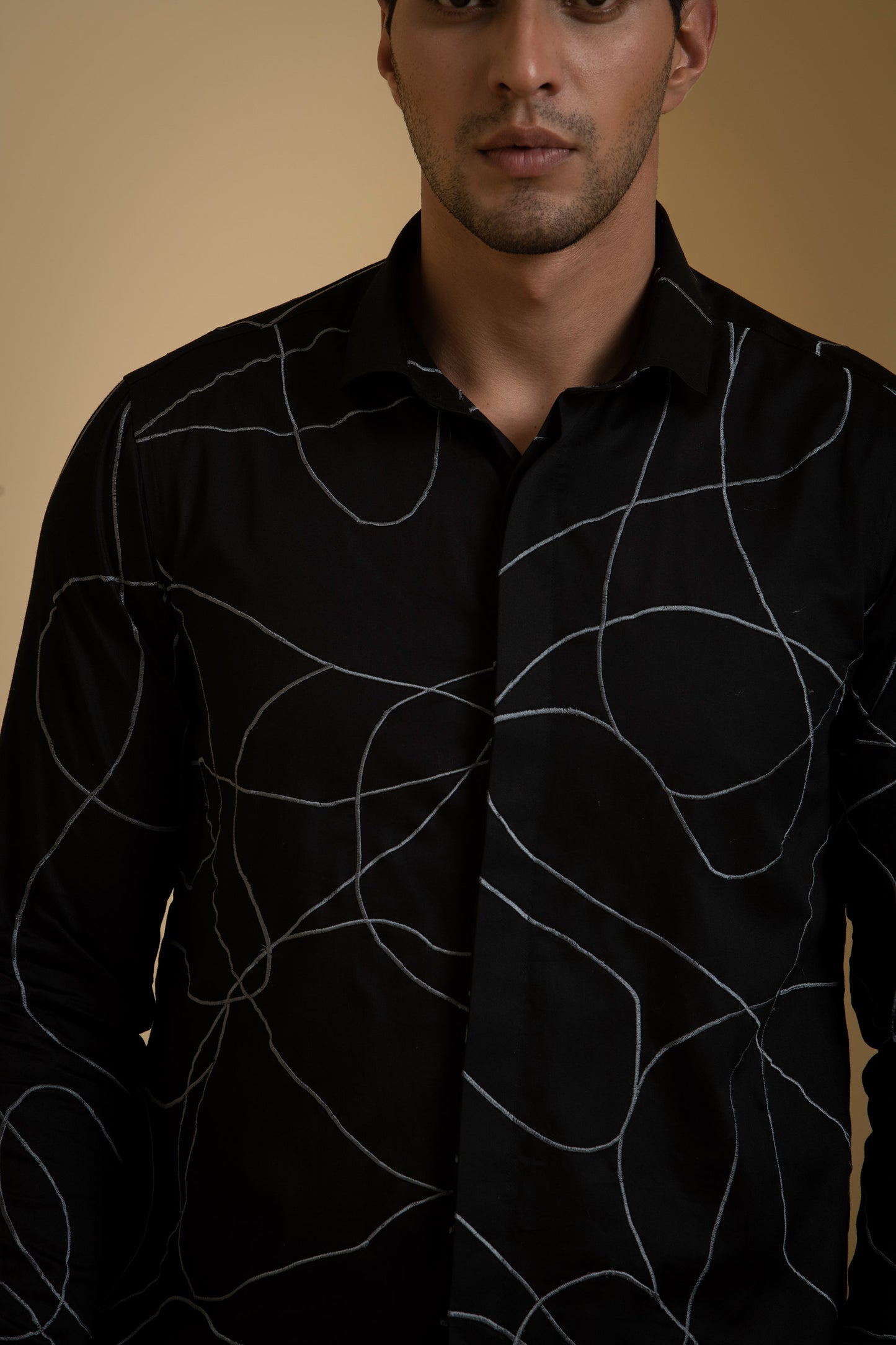 Black Giza Cotton Grayab Abstract Embroidered Party Wear Shirt