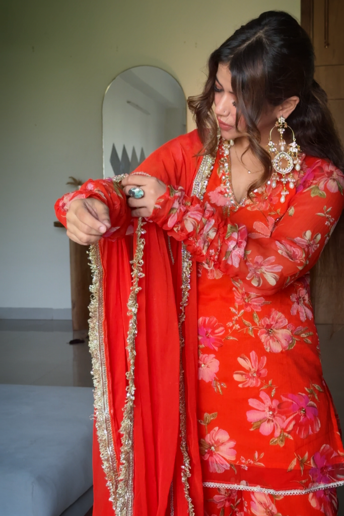 Radhika Orange Chiffon Festive Sharara Set