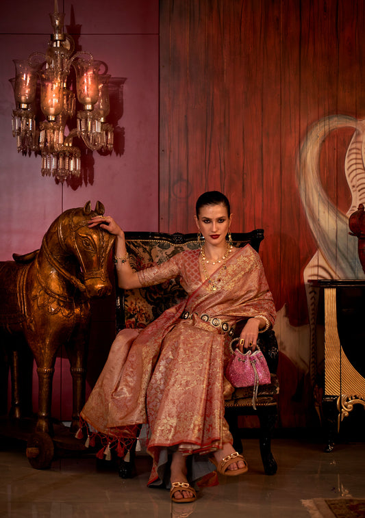 Orange Kalkatti Zari Handloom Silk Saree