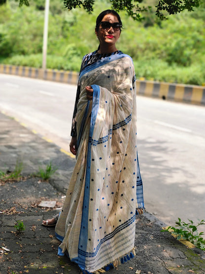 Ava Cream handloom Cotton saree