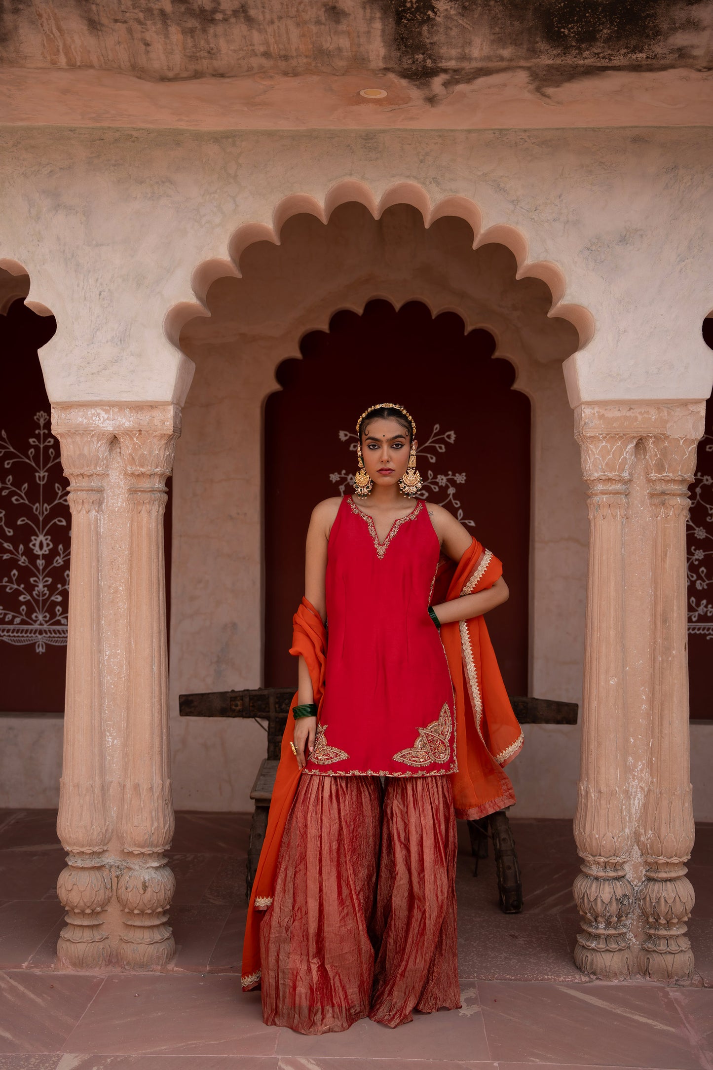 Laal Rang Hand-Embroidered Gharara Set