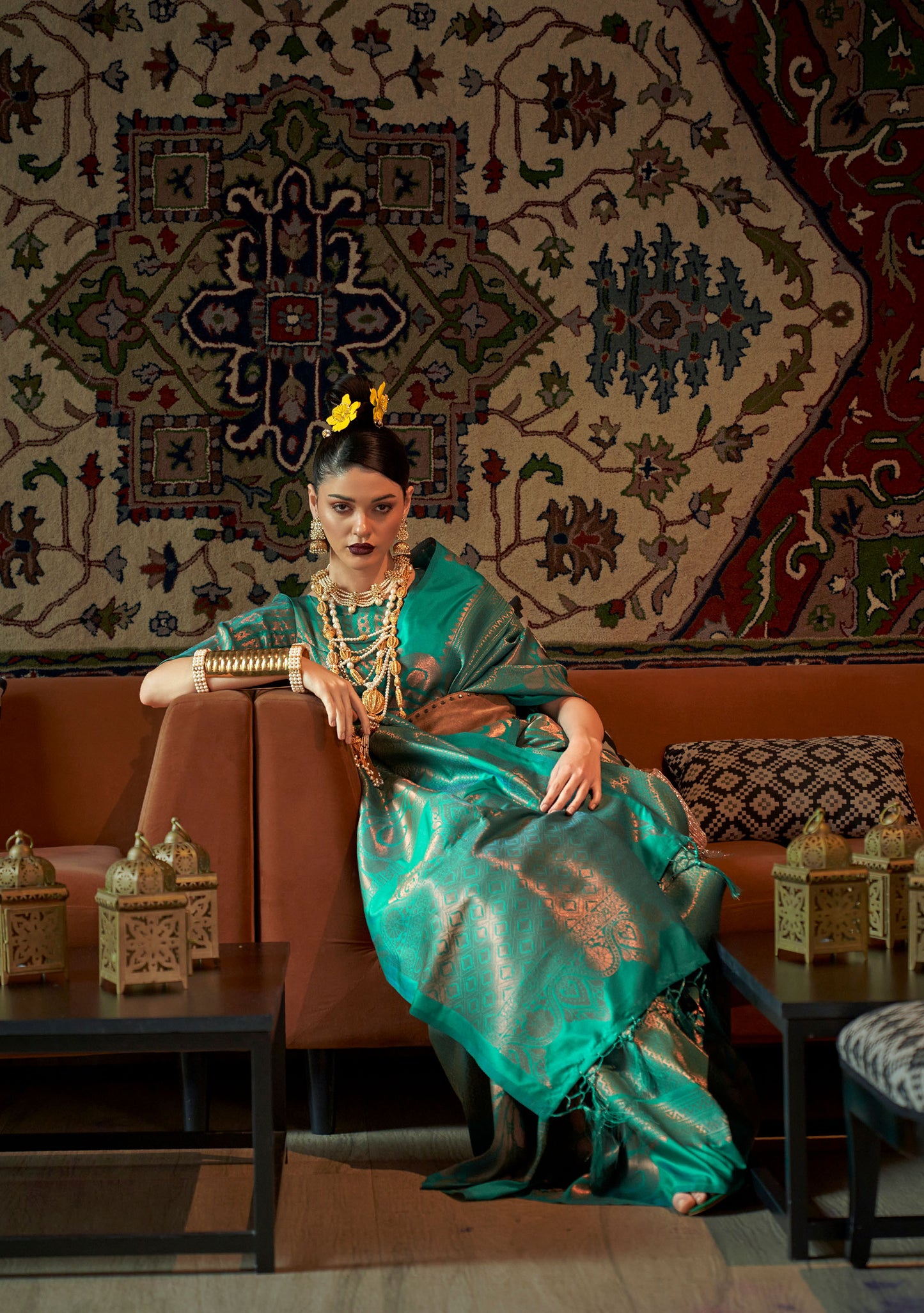 Green Kanmani Silk Copper Zari Handloom Saree