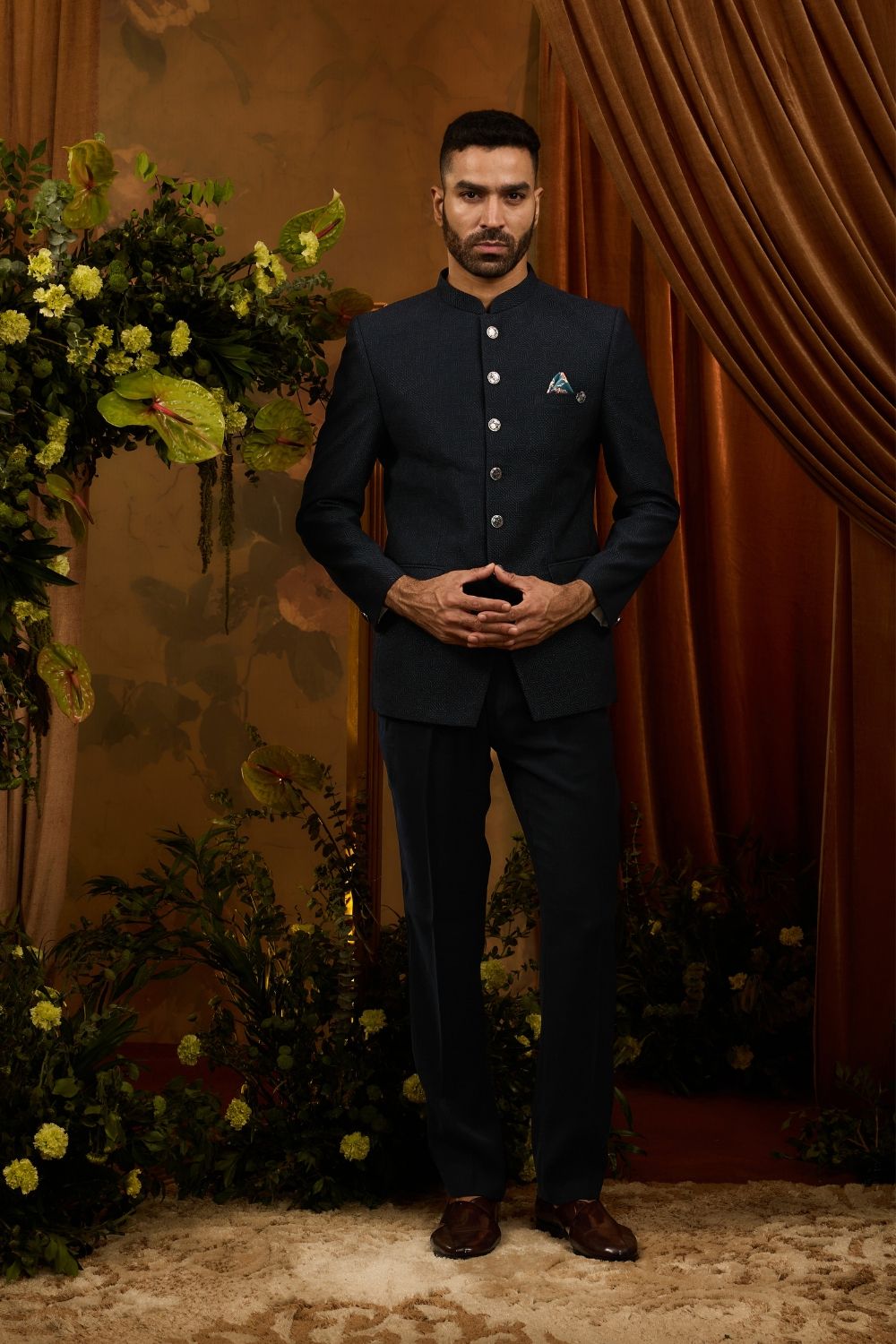 Blue silk jodhpuri with silver thread work