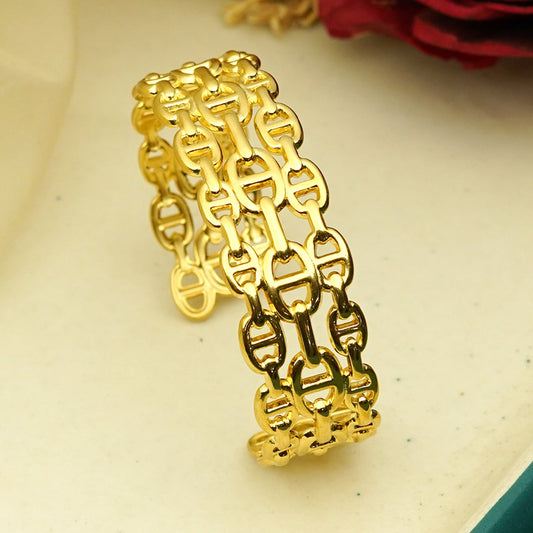 Zevar Club Gold Tone Stainless Steel Tarnish Free Waterproof Chain-Link Cuff Bracelet for Women