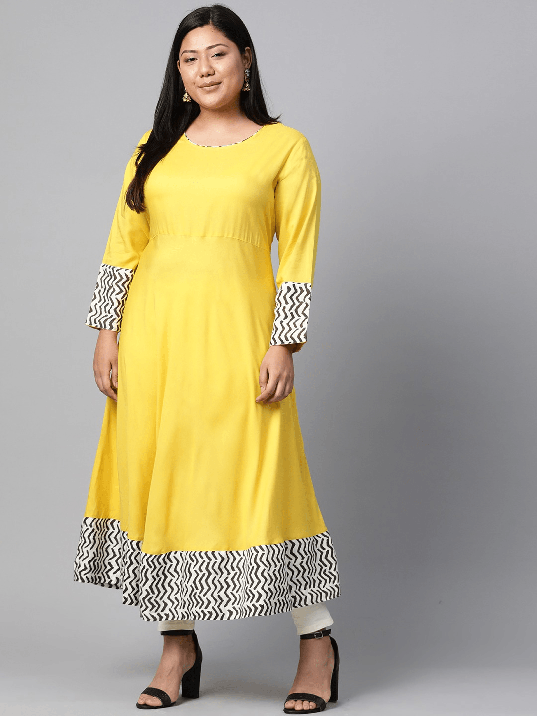 Plus Size Solid Mustard Yellow Rayon Anarkali  