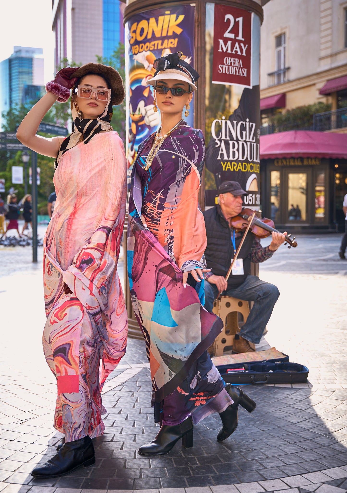 Pink Krayon Pure Silk Crepe Print Saree