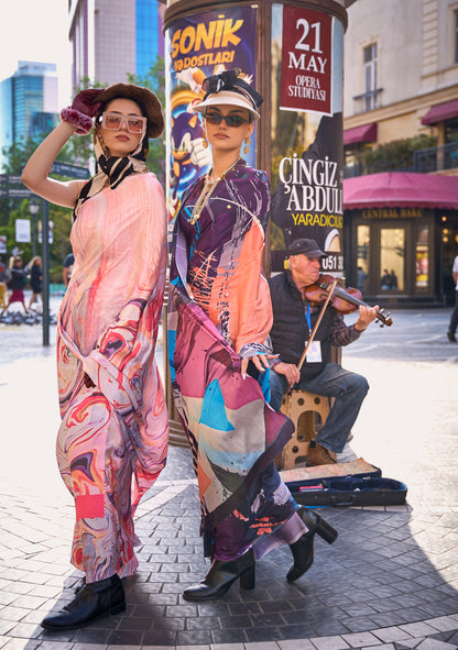 Pink Krayon Pure Silk Crepe Print Saree