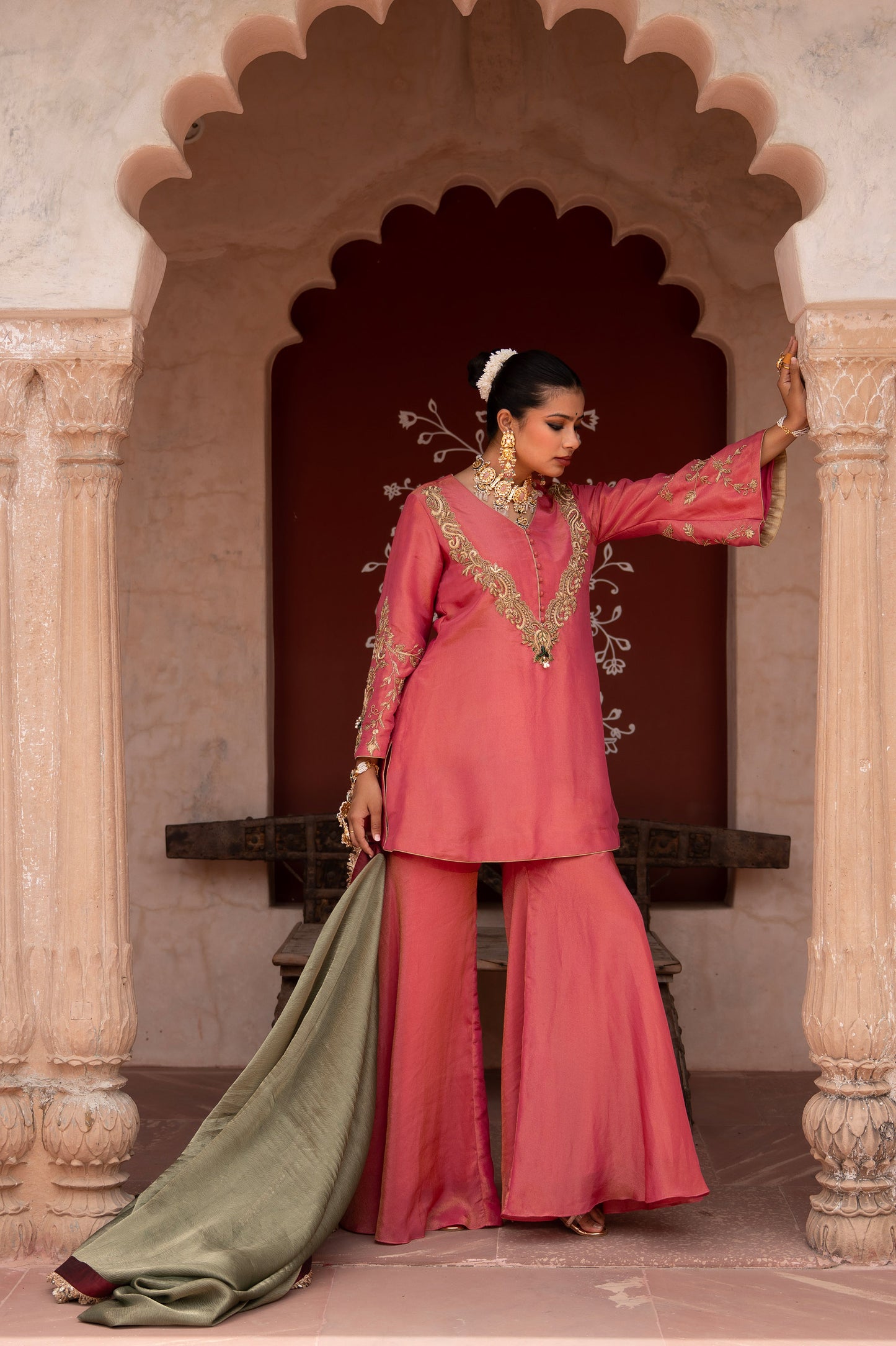 Gulabi Raag Hand-Embroidered Gharara Set