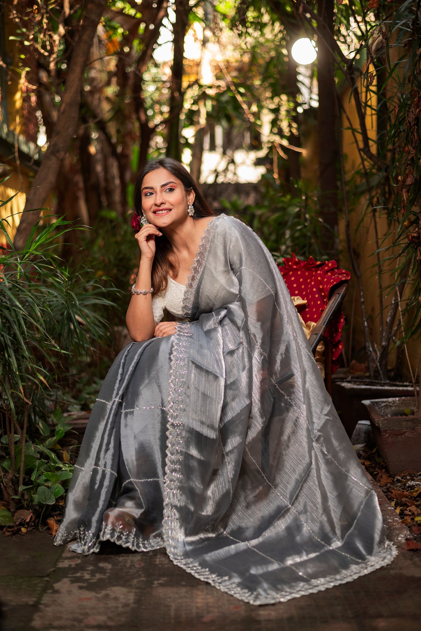 Grey handwork jimmychoo organza saree