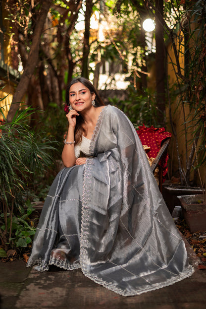 Grey handwork jimmychoo organza saree