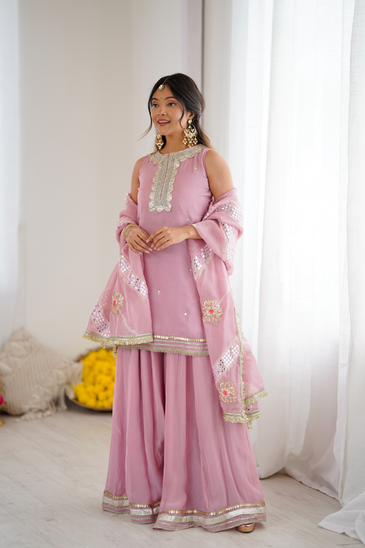Jannat Mauve Pink Organza Sangeet Sharara Set
