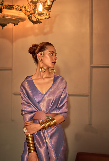 Purple Kanvi Senses Two Tone Handloom Weaving Silk Saree