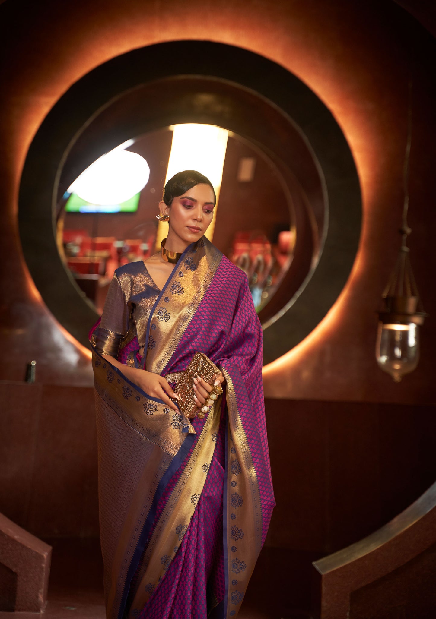 Purple Kurveen Silk Self Contrast Handloom Saree