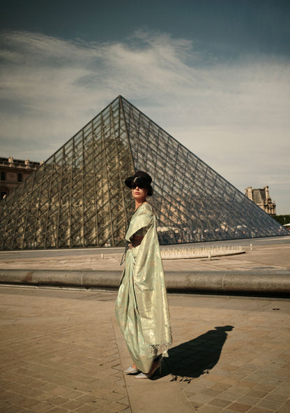 Light Green Kaasha Silk Gota Handloom Saree